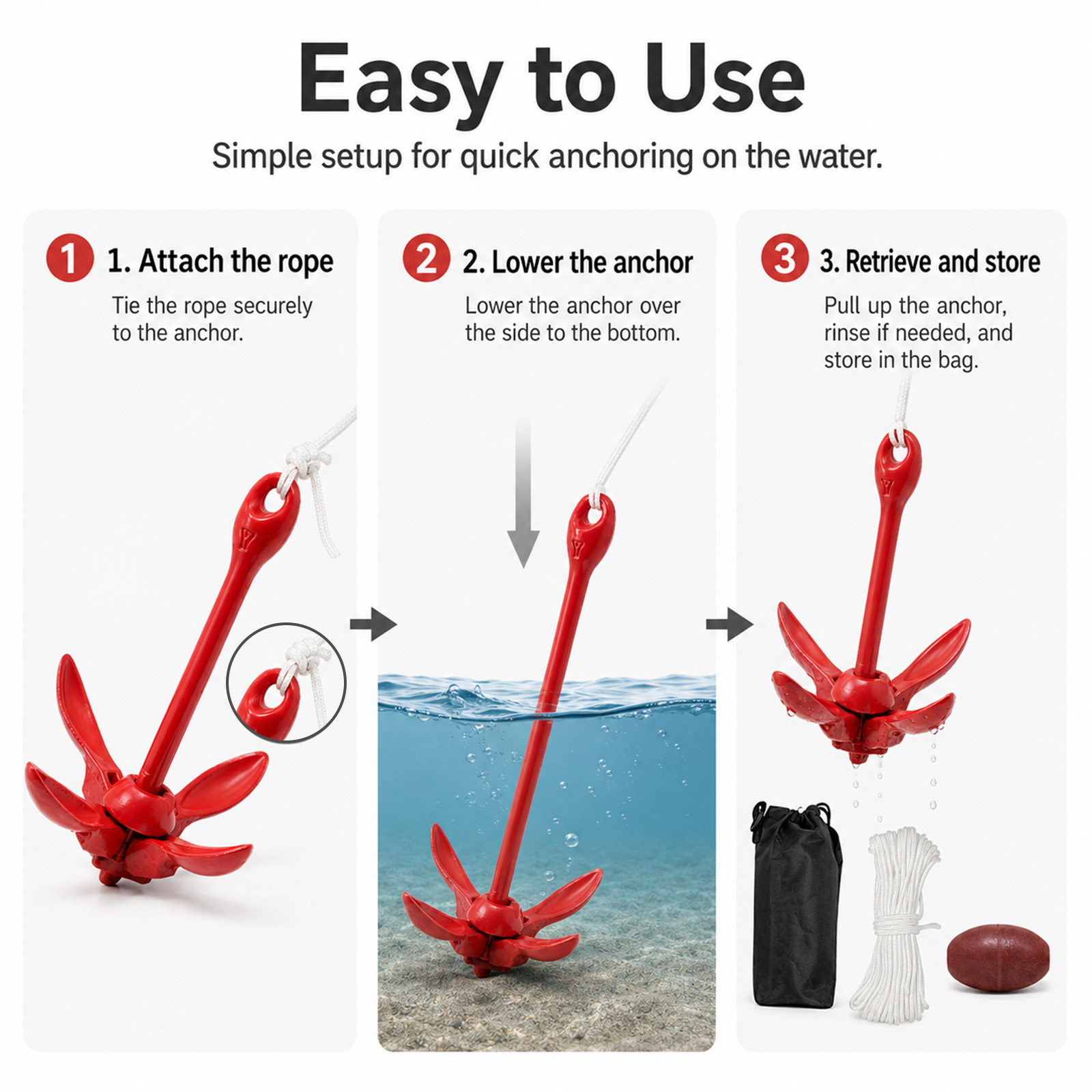 1.5kg Marine Kayak Anchor Kit  - огляд і ціна Kayak Anchor Kit Folding 1.5Kg