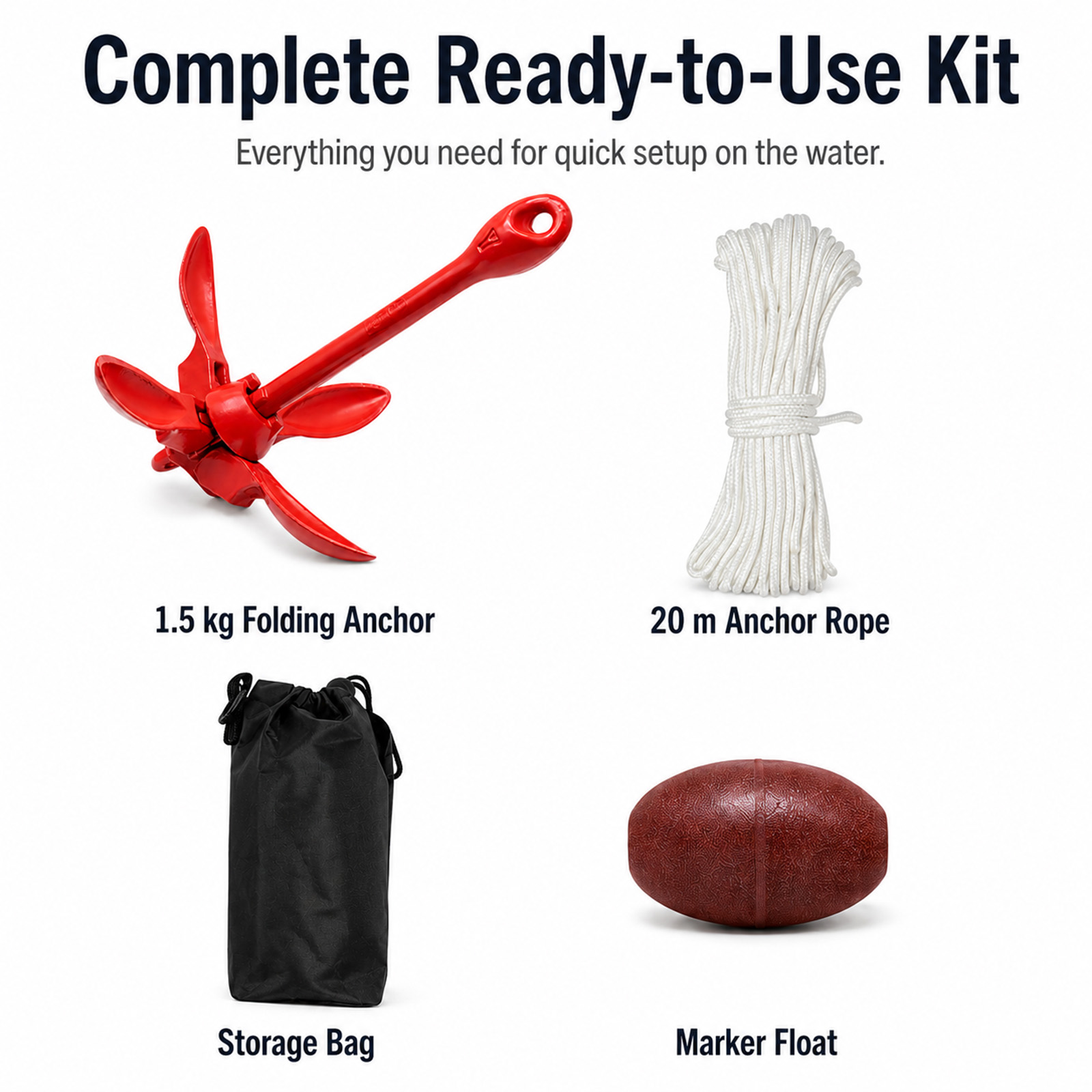 1.5kg Marine Kayak Anchor Kit  - огляд і ціна Kayak Anchor Kit Folding 1.5Kg